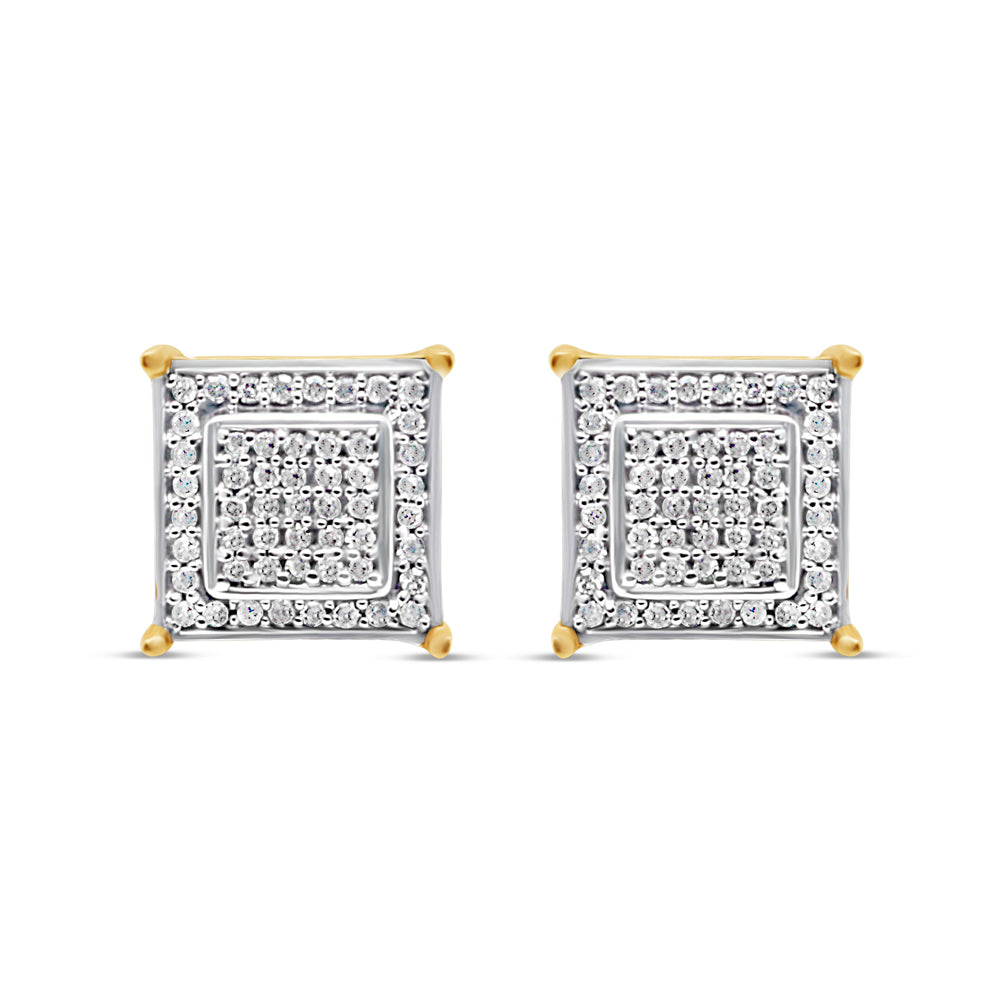 10k Gold  Diamond Square Earrings 9mm .39CTW