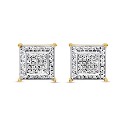 10k Gold  Diamond Square Earrings 9mm .39CTW