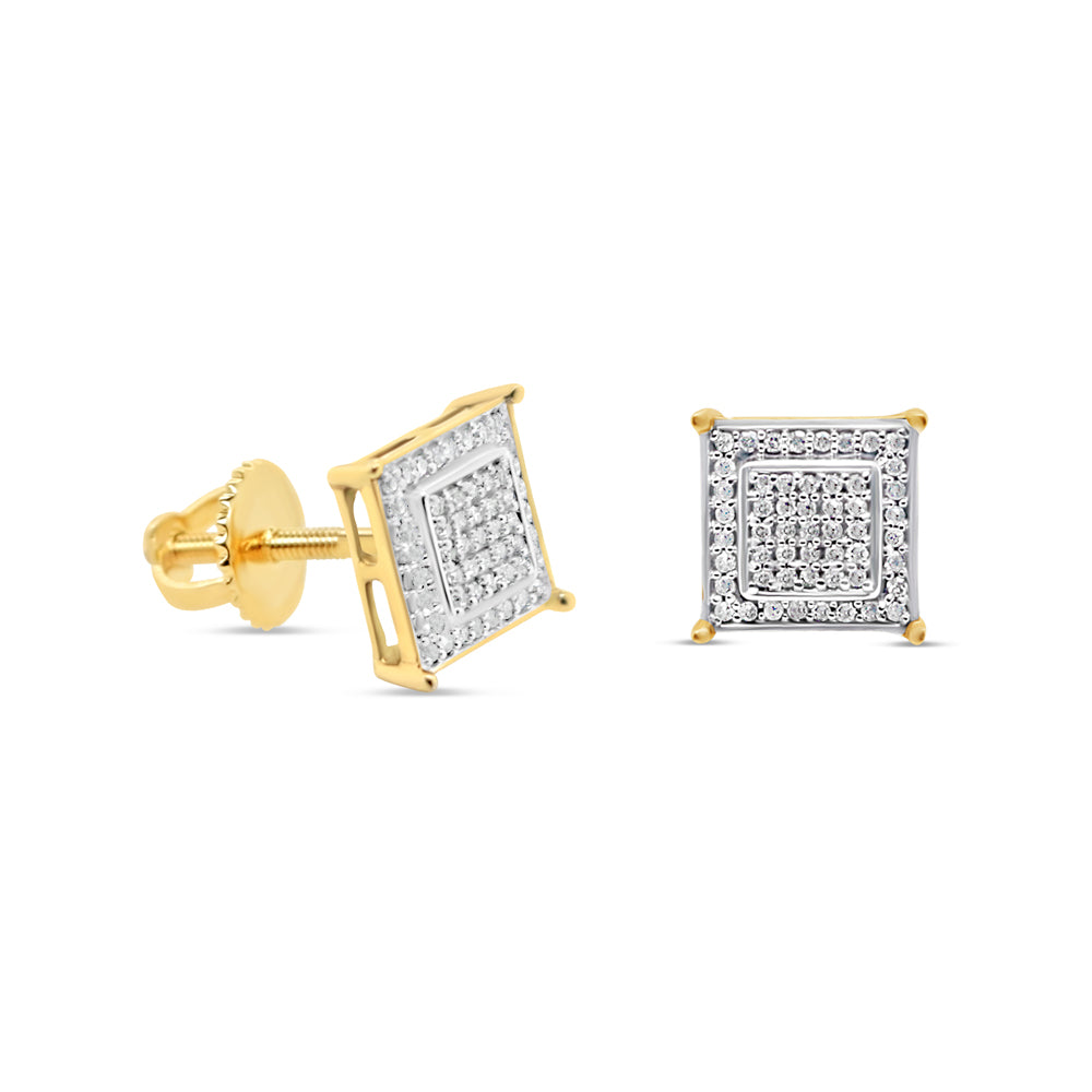 10k Gold  Diamond Square Earrings 9mm .39CTW