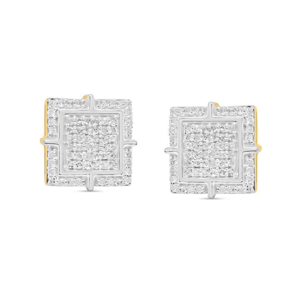 10k Gold Diamond Square Earrings 11mm .75CTW