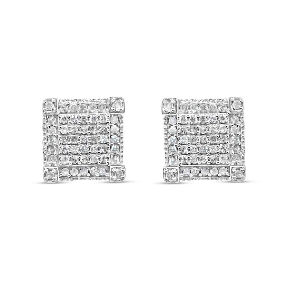 10k Gold 3-D Diamond Square Earrings 8mm .95CTW