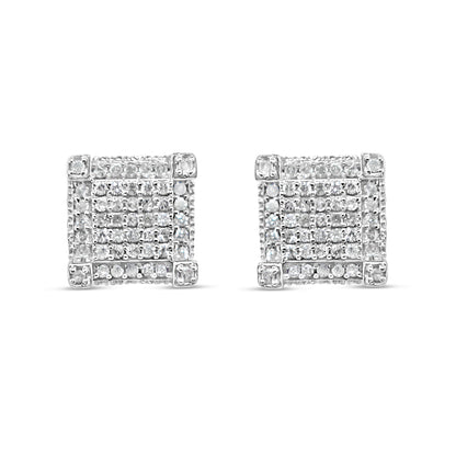 10k Gold 3-D Diamond Square Earrings 8mm .95CTW