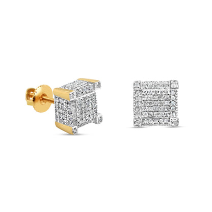 10k Gold 3-D Diamond Square Earrings 8mm .95CTW