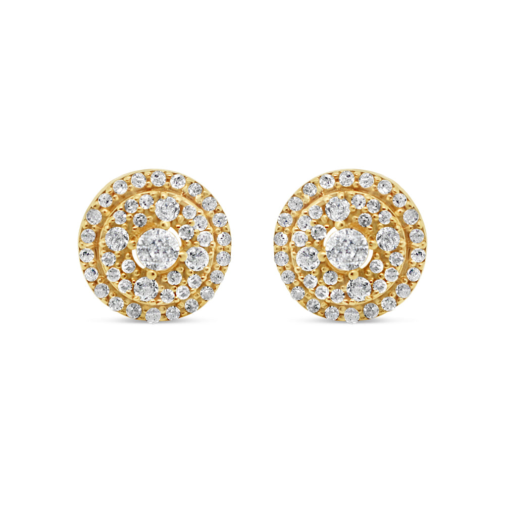 14k Gold Diamond Round Earrings 8mm .95CTW