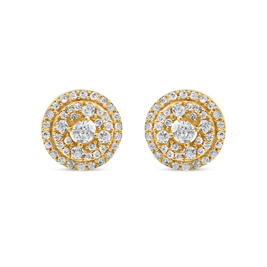 14k Gold Diamond Round Earrings 8mm .95CTW