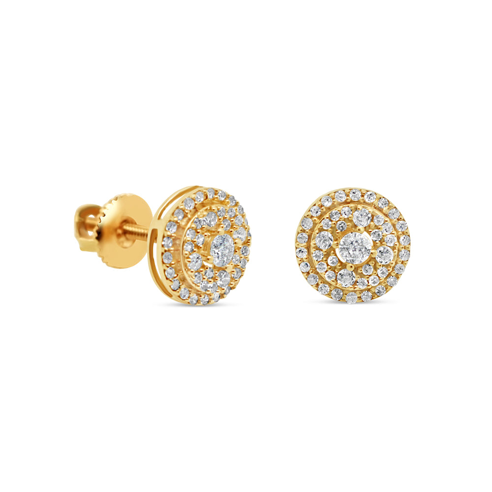 14k Gold Diamond Round Earrings 8mm .95CTW