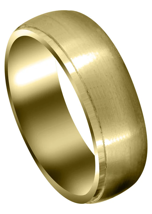 Mens Carved Simple Wedding Band Ring | 14K/18K Solid Yellow Gold | Satin Finish (Joseph)