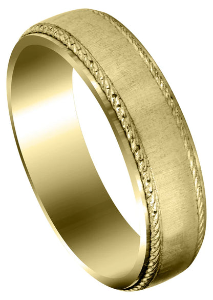 Mens Basic Carved Celtic Wedding Band Ring | 14K/18K Solid Yellow Gold | Satin Finish (Evan)