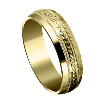 Mens Basic Carved Celtic Wedding Band Ring | 14K/18K Solid Yellow Gold | Satin Finish (Angel)