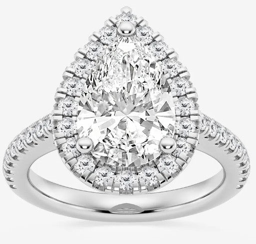 2.96ctw E VVS2 Pear Lab Grown Diamond Halo Pave Halo Engagement Ring