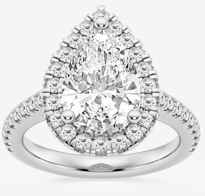 2.96ctw E VVS2 Pear Lab Grown Diamond Halo Pave Halo Engagement Ring
