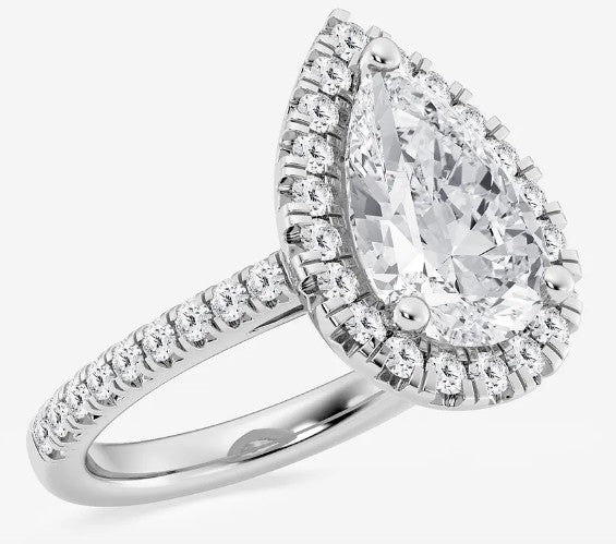 2.96ctw E VVS2 Pear Lab Grown Diamond Halo Pave Halo Engagement Ring