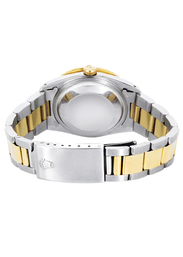Diamond Gold Rolex Datejust Watch 16233 | 36MM | Custom Green Arabic Full Diamond Dial | Stainless Steel | Oyster Band