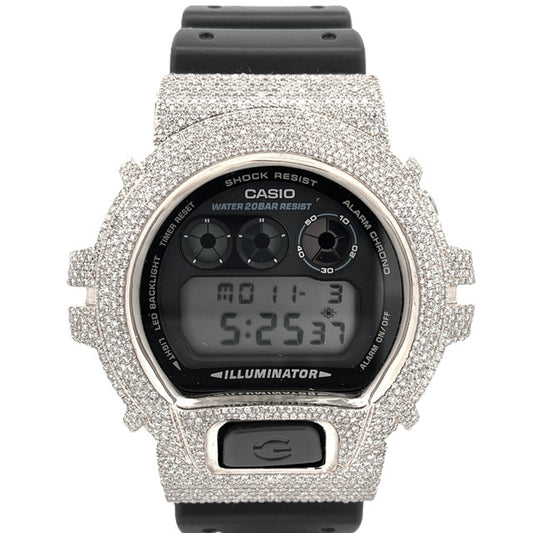 Casio G-Shock White Steel Iced Out Diamond Watch 4.60CT