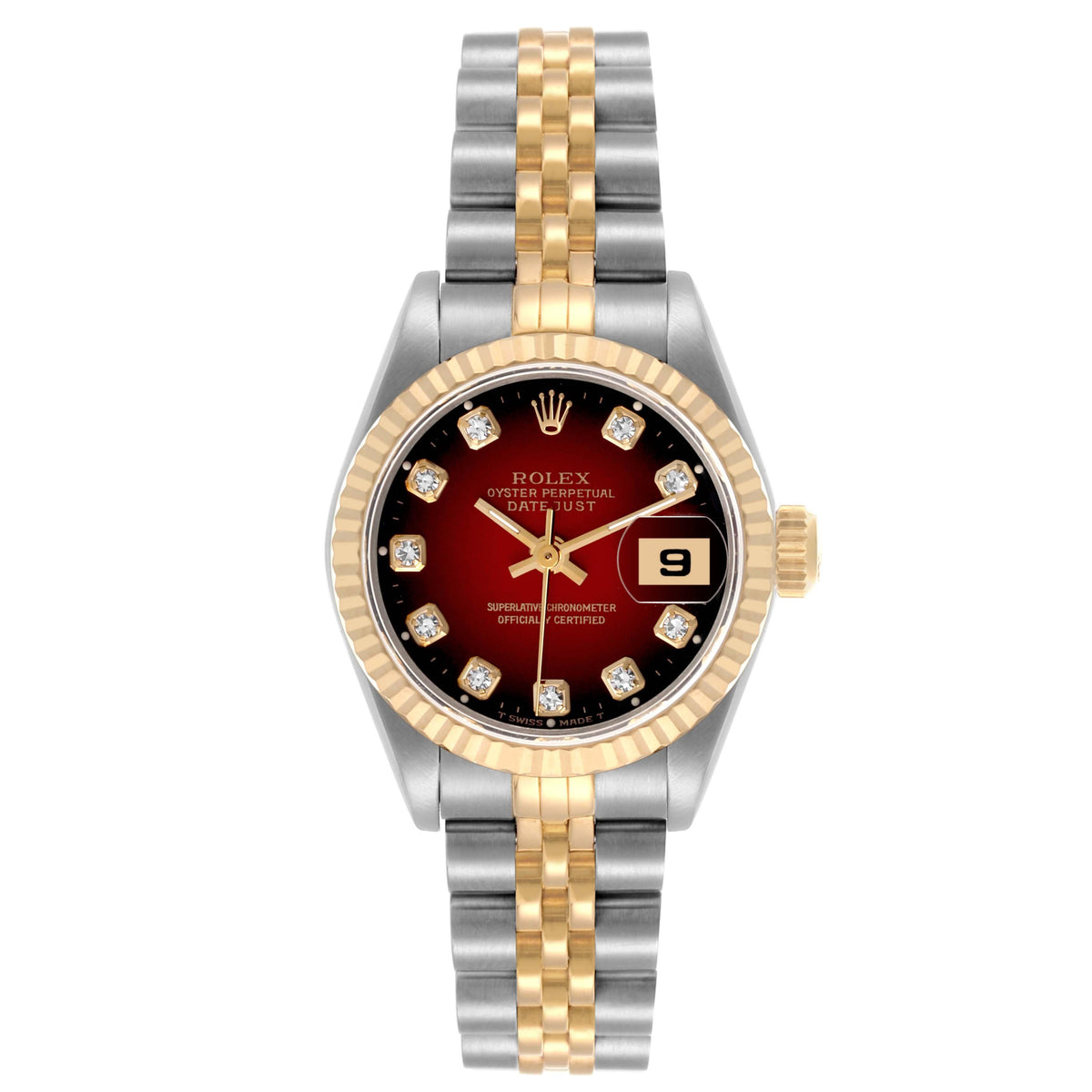 Rolex Datejust 69173 26MM Custom Red Diamond Dial With Two Tone Jubilee Bracelet