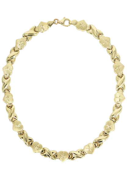YELLOW GOLD "XO HEART" NECKLACE & BRACELET SET FOR WOMEN | APPX 16.9 GRAMS
