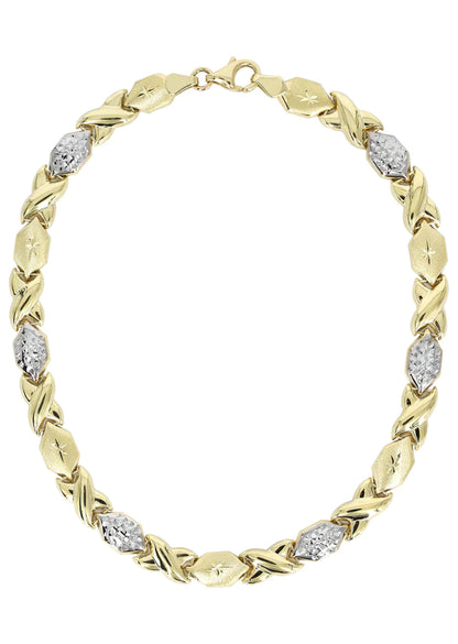 YELLOW GOLD "XO" DIAMOND CUT TWO TONE NECKLACE & BRACELET SET FOR WOMEN 10K/14K APPX 17.3 GRAMS