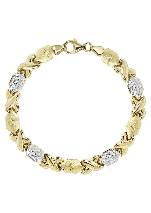 YELLOW GOLD "XO" DIAMOND CUT TWO TONE NECKLACE & BRACELET SET FOR WOMEN 10K/14K APPX 17.3 GRAMS
