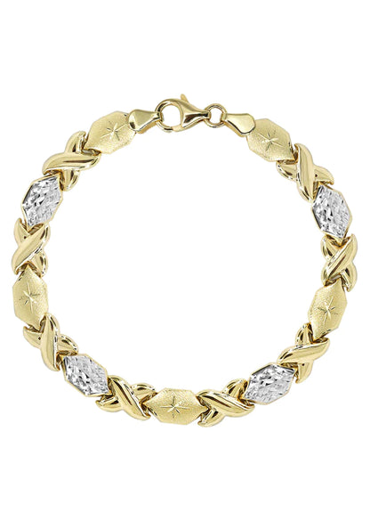 YELLOW GOLD "XO" DIAMOND CUT TWO TONE BRACELET FOR WOMEN 10K/14K