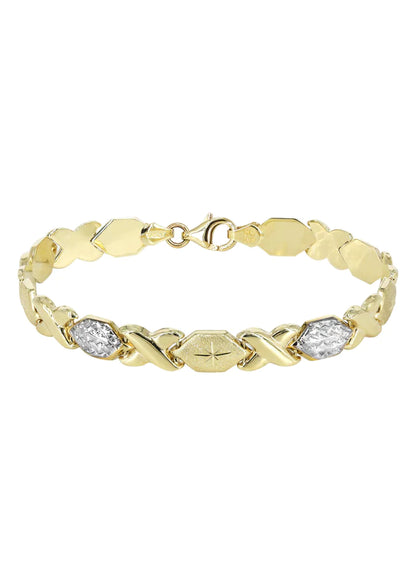 YELLOW GOLD "XO" DIAMOND CUT TWO TONE BRACELET FOR WOMEN 10K/14K