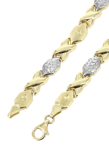 YELLOW GOLD "XO" DIAMOND CUT TWO TONE NECKLACE & BRACELET SET FOR WOMEN 10K/14K APPX 17.3 GRAMS