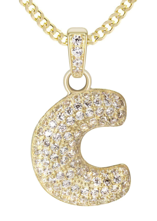 10K Yellow Gold Bubble Letter "C" CZ Necklace | Appx. 4.3 Grams