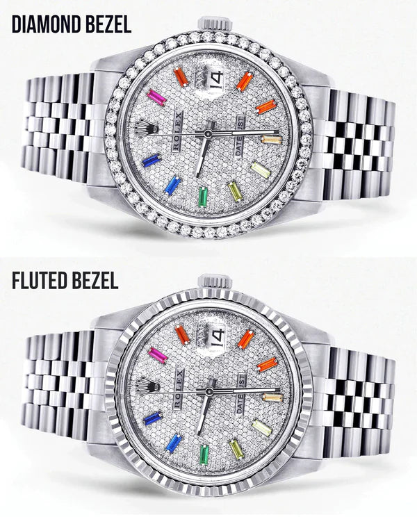 Diamond Rolex Datejust Watch 16200 | 36MM | Diamond Color Baguettes Dial | Stainless Steel | Jubilee Band