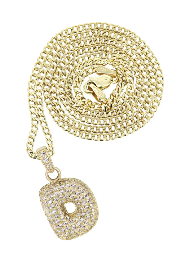 10K Yellow Gold Bubble Letter "D" CZ Necklace | Appx. 4.6 Grams