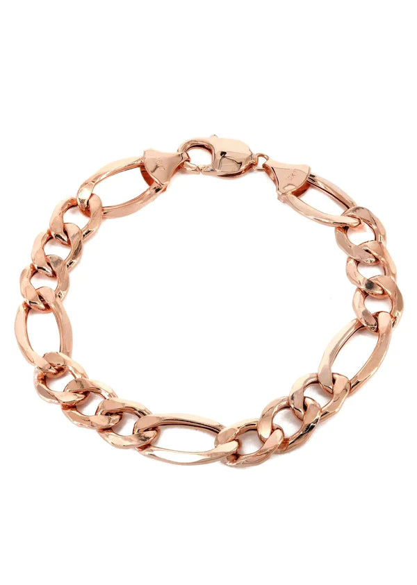 Solid Figaro Bracelet  10K/14K - Rose Gold