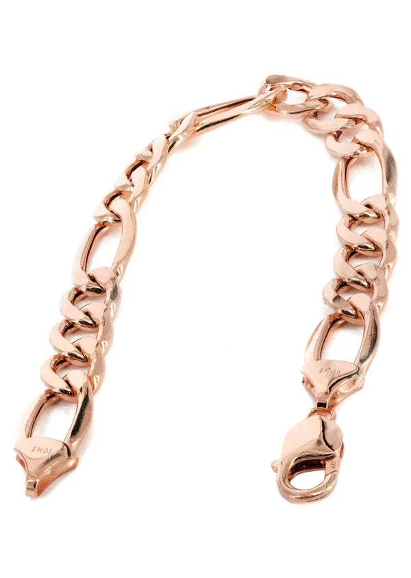 Solid Figaro Bracelet  10K/14K - Rose Gold