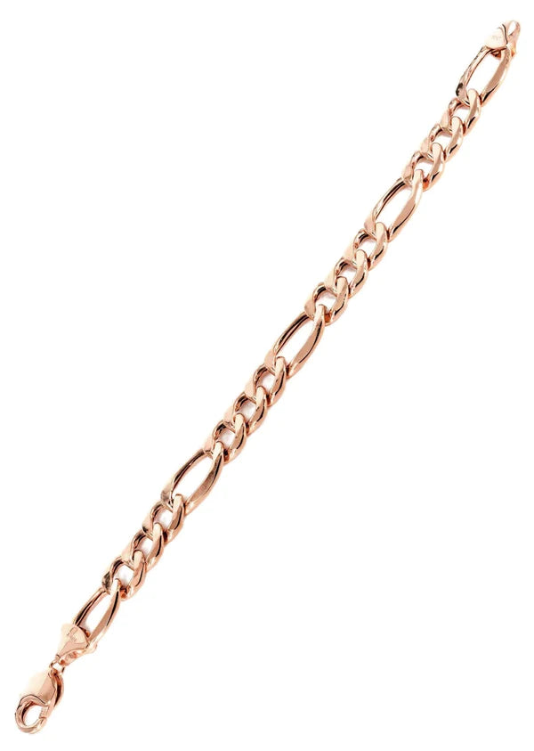 Solid Figaro Bracelet  10K/14K - Rose Gold