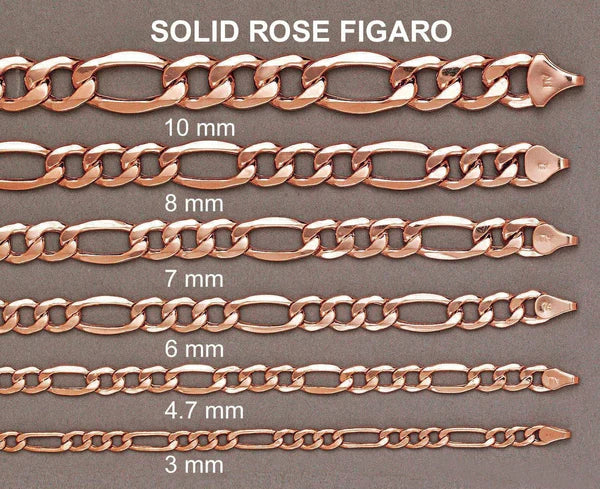 Solid Figaro Bracelet  10K/14K - Rose Gold