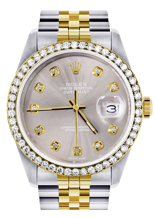Rolex Datejust Watch 16013 for Men | 36MM |  Grey Diamond Dial  | Custom Jubilee Band