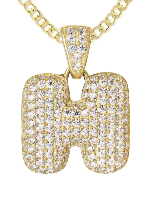 10K Yellow Gold Bubble Letter "H" CZ Necklace | Appx. 5.3 Grams