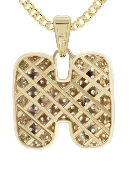 10K Yellow Gold Bubble Letter "H" CZ Necklace | Appx. 5.3 Grams