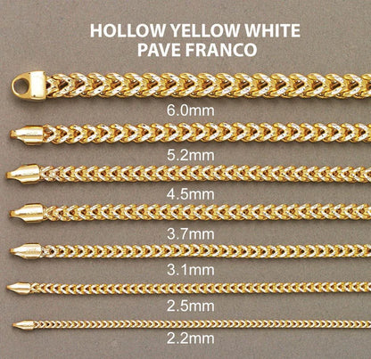 Hollow Diamond Cut Franco Bracelet 10K/14K - Yellow Gold