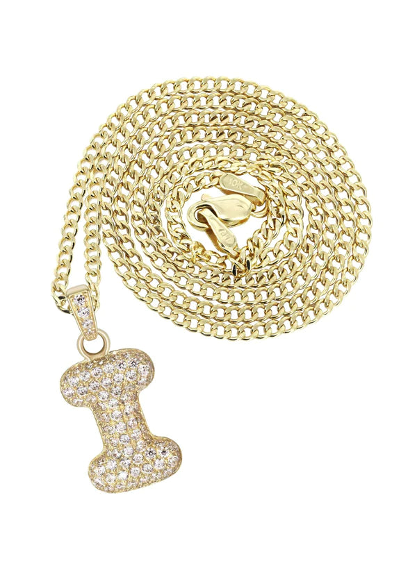 10K Yellow Gold Bubble Letter "I" CZ Necklace | Appx. 4 Grams