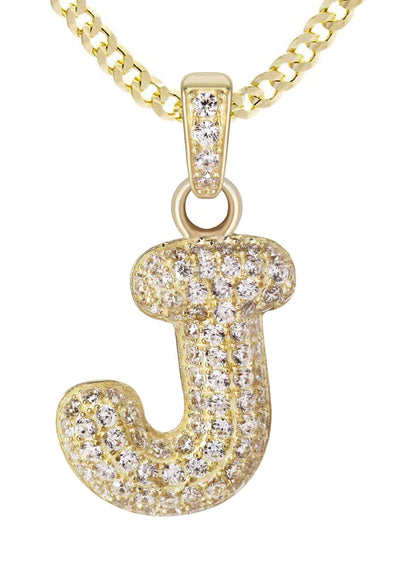 10K Yellow Gold Bubble Letter "J" CZ Necklace | Appx. 4.1 Grams