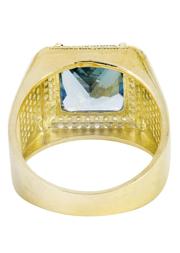 Mens Aqua Marine Ring | 10K Solid Yellow Gold