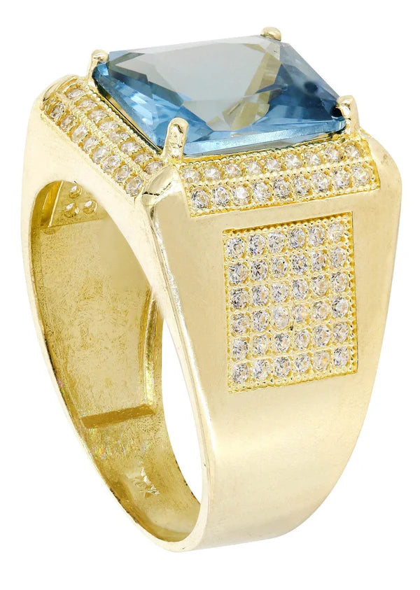 Mens Aqua Marine Ring | 10K Solid Yellow Gold