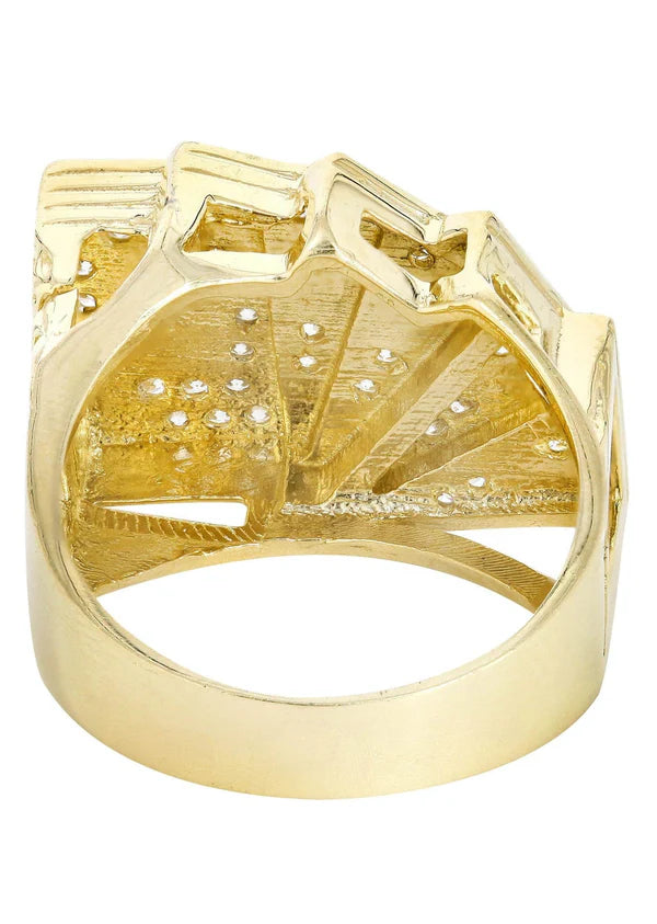 Mens Gold Cards Ring | 10K Solid Yellow Gold