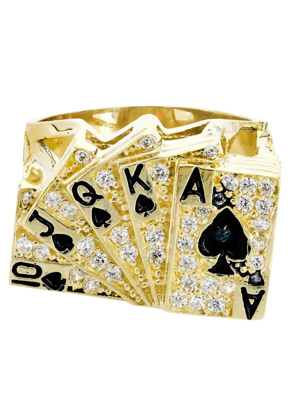 Mens Gold Cards Ring | 10K Solid Yellow Gold