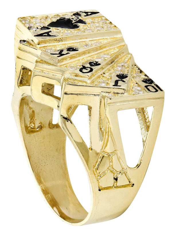 Mens Gold Cards Ring | 10K Solid Yellow Gold