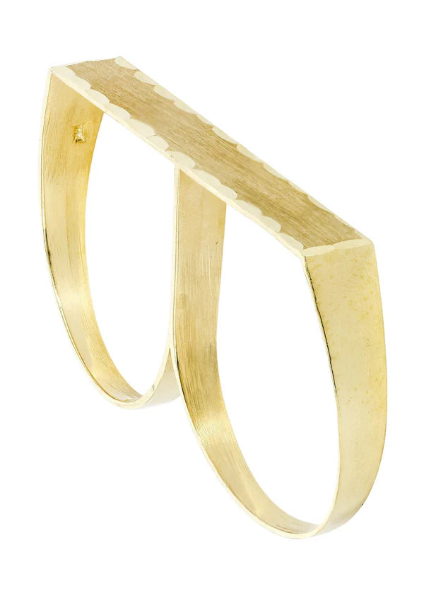 Mens Two Finger Ring | 10K Solid Yellow Gold | Engraving Available