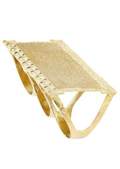 Mens Three Finger Ring | 10K Solid Yellow Gold | Engraving Available | Style#1