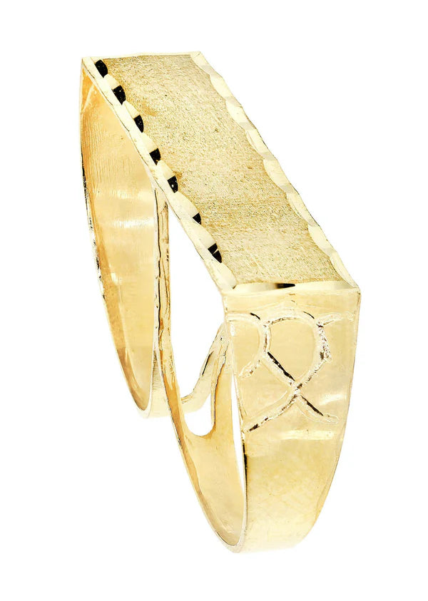Mens Two Finger Ring | 10K Solid Yellow Gold | Engraving Available | Style #2