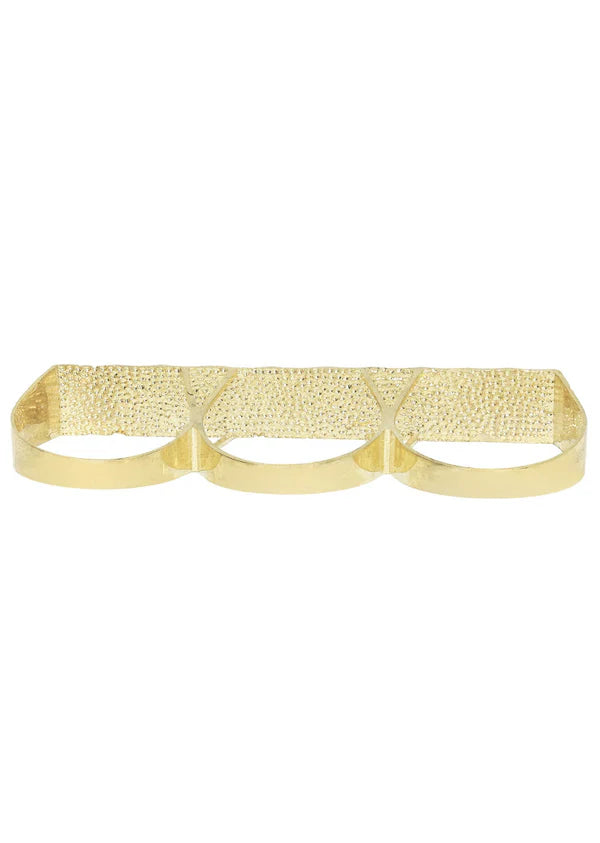 Mens Three Finger Ring | 10K Solid Yellow Gold | Engraving Available | Style#3