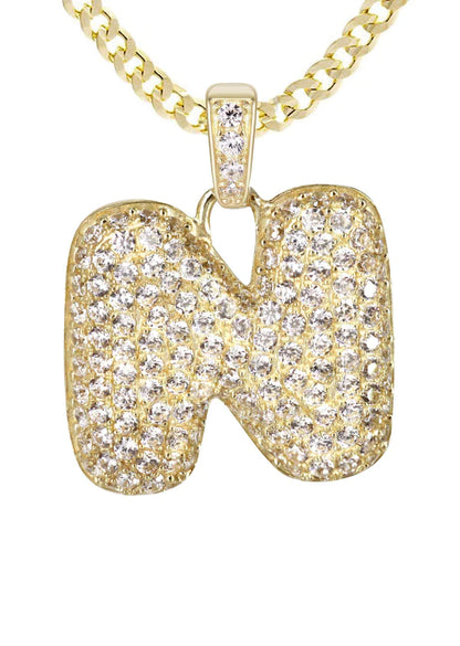 10K Yellow Gold Bubble Letter "N" CZ Necklace | Appx. 5 Grams