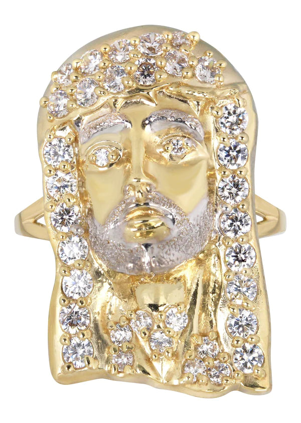 Mens Jesus Pinky Ring | 10K Solid Yellow Gold | Style #2