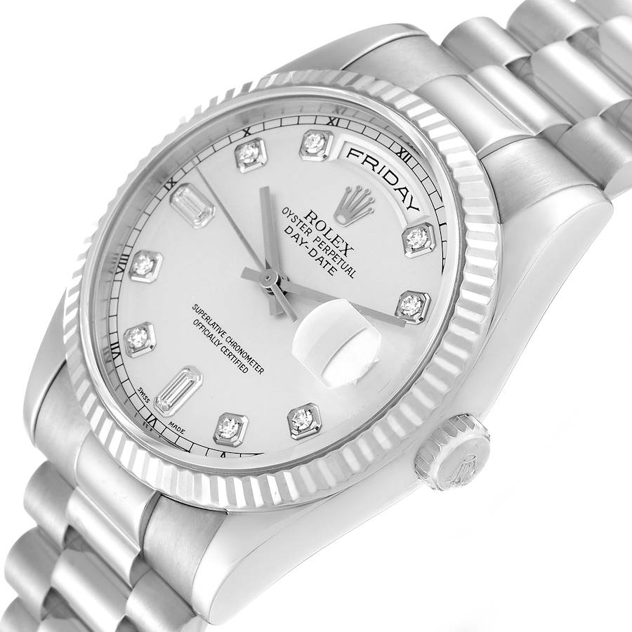 Rolex President Day-Date White Gold Diamond Dial Mens Watch 118239 Full Set